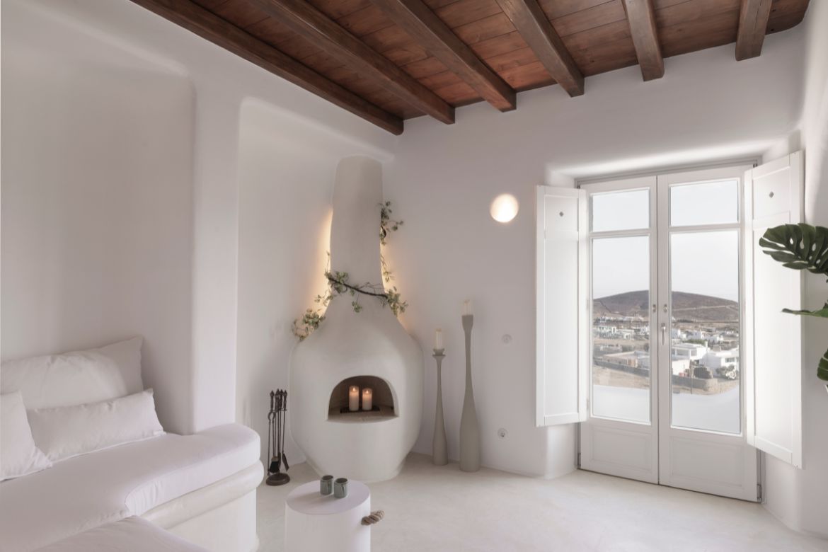 suite to stay in Mykonos with view from couch